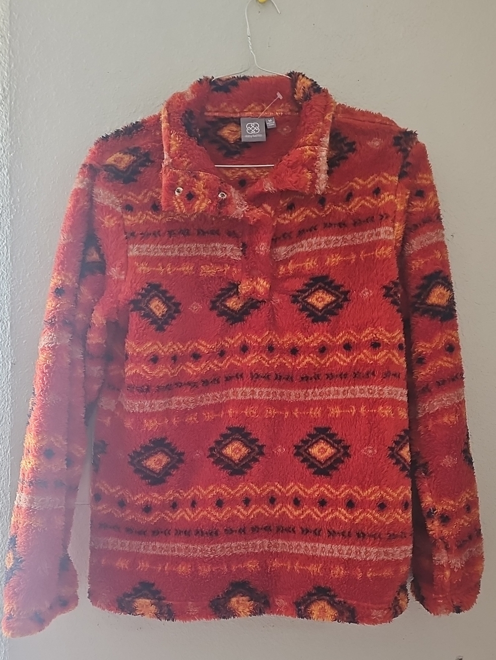 Daisy Fuentes Red Orange Patterned Cowl Pullover Sweater